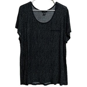 Midnight Womens XXL Blk White Polka Dot Scoop Neck Short Sleeve Top sleep shirt
